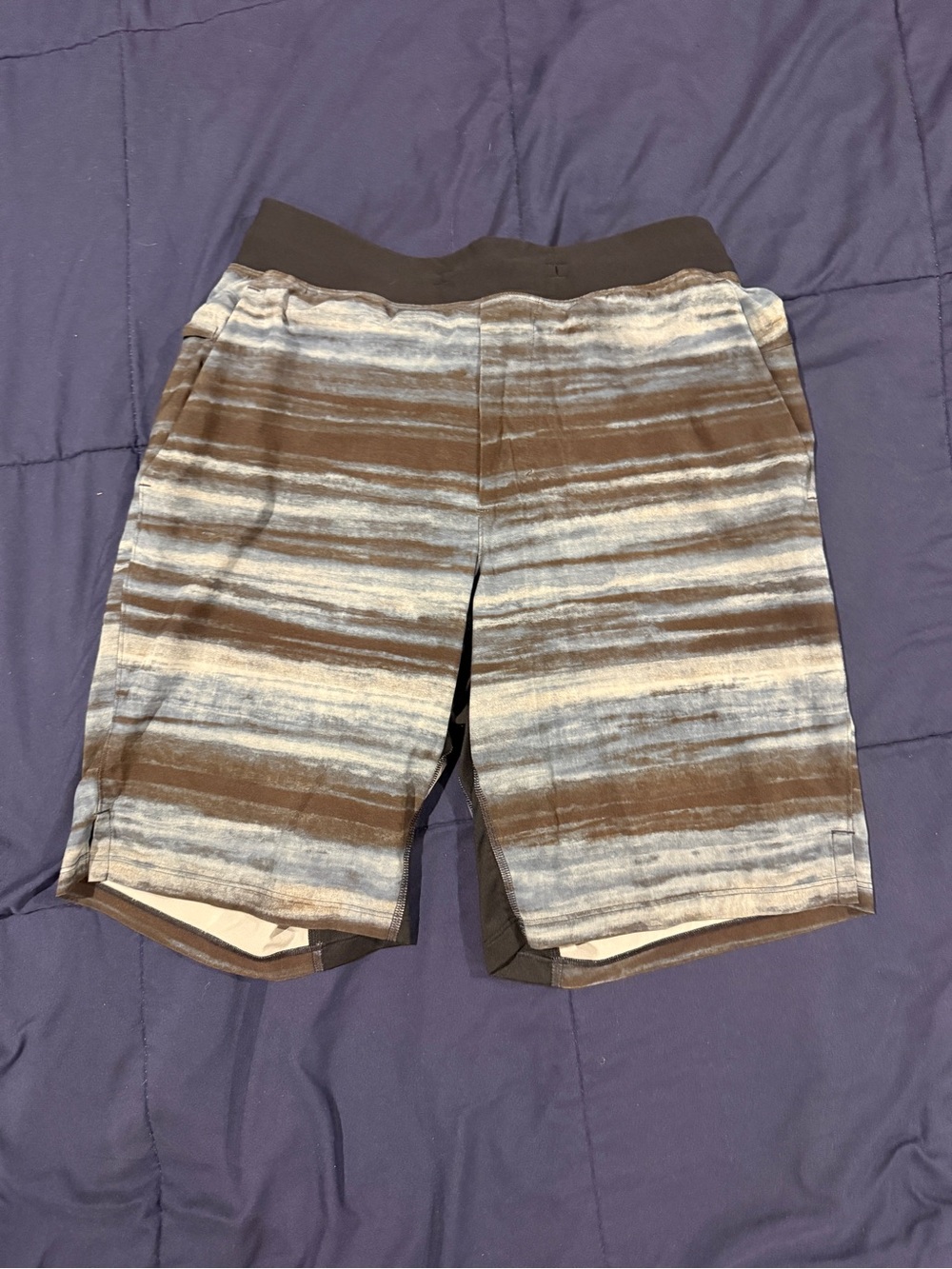 brown + blue striped Lululemon Men’s shorts size small